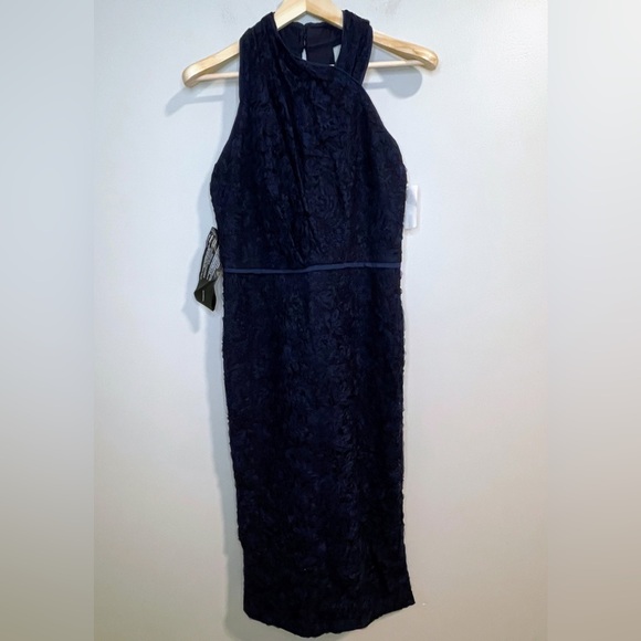 JS Collections Dresses & Skirts - JS Collections Women's Scarlett Wrap Tea Length Dress Size 6 Navy Lace NWOT